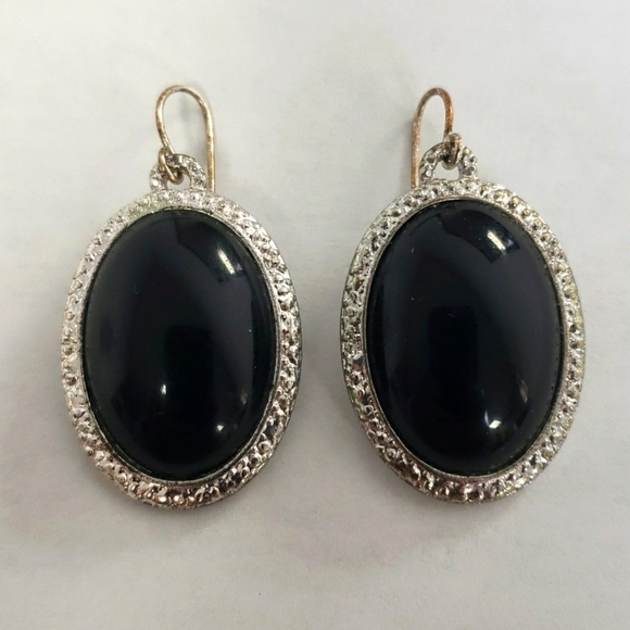 Vintage Black and Silver Drop Earrings Fish Hook 1 1/4" - Picture 3 of 5